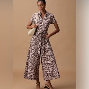 Maeve Anthropologie Animal Print Midi Jumpsuit